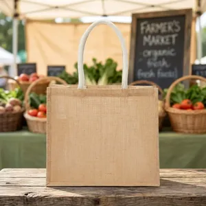 Sac fourre-tout en jute naturel de grande qualité, taille personnalisée, fermeture éclair, poignée non tissée, sac de courses réutilisable pour la vente en gros - Product Image 2