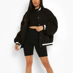 Vestes universitaires en cuir pour femmes, logo personnalisé OEM, streetwear, vestes universitaires pour femmes à épaules tombantes, haute qualité, personnalisables - Product Image 3