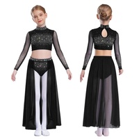 Kostum Tari Lirikal untuk Anak Perempuan 6-16 Tahun, Atasan Crop Top dengan Rok Mengembang untuk Pertunjukan, Kelas Tari, Resital, Pakaian Tari