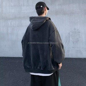 Stylish <b>Men's</b> Winter Vintage Wash Fleece Hoodie Custom <b>Black</b> with Embroidered Drop Shoulder and Acid Washed Look - Product Image 2