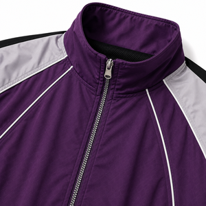 Ensemble de survêtement unisexe violet avec blocs de couleur, fermeture à cordon sur toute la longueur, style décontracté, coupe régulière, vêtement d'hiver 100 % coton, séchage rapide - Product Image 3