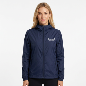 Men's Navy Blue Hooded Windproof <b>Jacket</b> With Embroidered Logo Zipper Front Spring Outerwear - Product Image 4