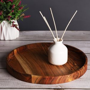 Round Acacia Wood Tray Coffee <b>Table</b> Tray Ottoman Tray Decorative Kitchen <b>Table</b> Organizer & Home Décor <b>Vanity</b> Catchall Tray - Product Image 5