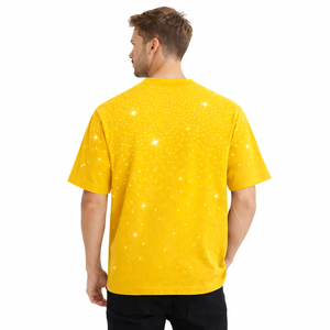 T-shirt Homme Oversize Jaune Personnalisé avec Strass, Motif Diamant Scintillant, Décontracté, Streetwear, Été, Coton Respirant, Motif à Pois - Product Image 3