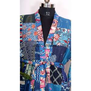 Robe de nuit kimono vintage en coton pur à 100 %, broderie indienne Kantha faite à la main, douce et luxueuse, best-seller pour femmes - Product Image 4