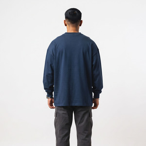 T-shirt Homme Oversize à Manches Longues, Coton Lourd 300 GSM, 100% Coton, Imprimé, Épaules Tombantes, Style Streetwear, T-shirts d'Été pour Hommes - Product Image 3