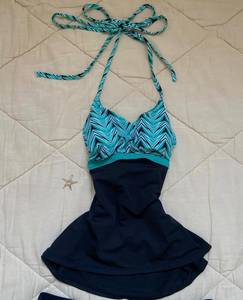 Maillot de bain tankini pour femme Triveers Premium, bleu marine et turquoise, imprimé chevron, élégant maillot de bain deux pièces 2026 - Product Image 6