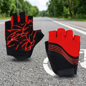 High Quality Half Finger Leather Cycling <b>Gloves</b> Red <b>Black</b> Unisex Summer Fitness Workout with Hook Loop Closure - Product Image 6