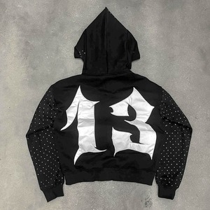 DISCOVER-IMPEX Sudadera con Capucha de Punto Unisex Negra 100% Algodón, Lavado con Spray, con Pedrería, Ajuste Holgado, Forrada, Ecológica, para Invierno - Product Image 6