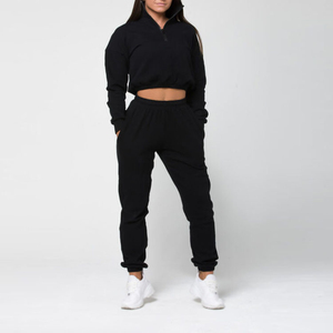 Women <b>White</b> Cotton <b>Tracksuit</b> Set Crew Neck Crop Top Full Length Pants Elastic Waist Loose Fit Casual Wear Spring Style - Product Image 4