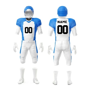 Conjunto de Pantalones y Camiseta de Fútbol Americano Personalizados, Azul y Blanco, Sublimados, Transpirables, Ajustados, Uniformes para Hombre Adulto, Todas las Temporadas, 100% - Product Image 5
