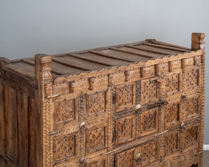 <b>Vintage</b> Damchiya Teak Chest <b>Cabinet</b> Hand Carved Indian Furniture Rustic Storage <b>Cabinet</b> Brass Detail Hidden Compartment - Product Image 3