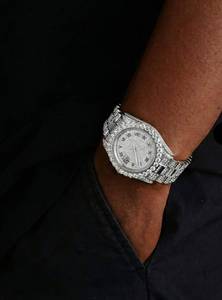 Montre mécanique numérique de luxe en acier inoxydable avec bracelet blanc, style Hip Hop, entièrement sertie de diamants Moissanite VVS, vente en gros - Product Image 2
