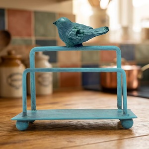 Vintage Blue Cast Iron Bird Top <b>Storage</b> Rack Rectangle Shape Handmade Metal Organizer for <b>Kitchen</b> Tabletop Mount Standing Type - Product Image 3