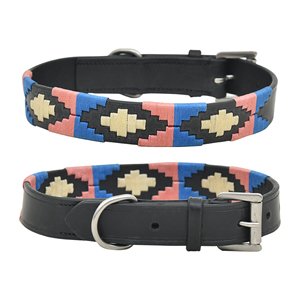 Genuine Leather Lightweight Soft Giant Polo <b>Dog</b> <b>Collar</b> Handwoven Thread Embroidered Adjustable Durable Luxury Pet Wholesale OEM - Product Image 3