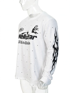 Custom <b>White</b> <b>Long</b> <b>Sleeve</b> T <b>Shirts</b> Heavyweight Graphic Printed Flame <b>Sleeve</b> Vintage Streetwear Cotton <b>Men</b> Loose Fit Oversized - Product Image 5