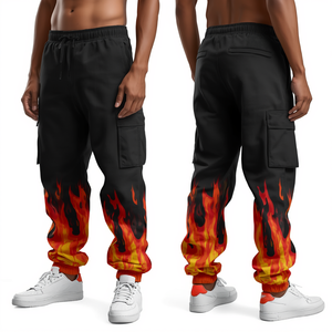 Veste imperméable pour homme en toile respirante 100% coton avec imprimé graphique inspiré des flammes, coque rigide, longue, toutes saisons - Product Image 4