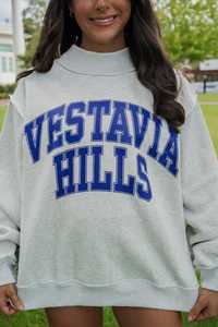 เสื้อสเวตเชิ้ตคอเต่าโอเวอร์ไซส์สำหรับผู้หญิง Vestavia Hills สีเทา-น้ำเงิน พิมพ์ลายตัวอักษร ผ้าฝ้ายถัก OEM ผ้าฝ้ายฟลีซ - Product Image 6