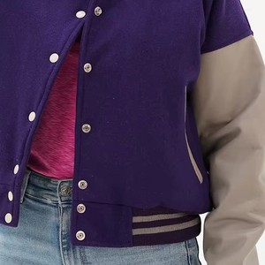 Chaqueta de Béisbol Premium para Mujer, Chaqueta Letterman Personalizada con Cuerpo de Lana y Mangas de Cuero, Abrigo de Moda, Servicio de Muestras OEM ODM - Product Image 2