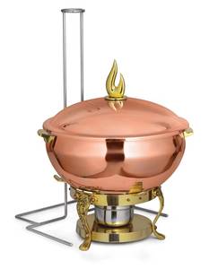 Luxury Copper Plated Chafing Dish Sphere Dome Lid Diamond Pattern Pedestal Stand <b>Buffet</b> <b>Server</b> - Product Image 3