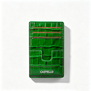 [Producto Destacado] Cartera Delgada de Cuero con Grabado de Cocodrilo Castello, Tarjetero Abierto de Poliéster en Negro, Azul Marino, Rojo y Verde - Product Image 1