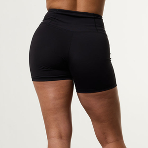 Shorts de Yoga Negros de Cintura Alta para Mujer, Shorts Deportivos Transpirables de Punto, Spandex y Poliéster, Ajuste Regular, Cintura Elástica - Product Image 4