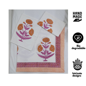 Premium Hand Block Printed Pure Cotton White Floral Home <b>Bedding</b> <b>Set</b> King Size (90x108 Inch) Jaipuri Crafted 200TC - Product Image 2