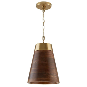 Lámpara colgante cónica de 1 luz al por mayor, acabado en madera mediana y latón mate, para interior, al precio más bajo - Product Image 1