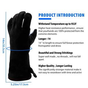Heavy Duty Cowhide Leather Heat-resistant Welding <b>Gloves</b> Flame Retardant Cotton Lining <b>Long</b> Safety Working <b>Gloves</b> For Welder - Product Image 2