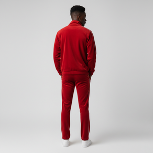 Ensemble de survêtement 2 pièces en velours pour homme OEM – Veste zippée et pantalon rouge – Collection 2026 - Product Image 5
