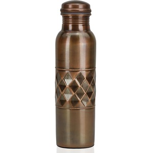 Luxury Fluted Contour Pure Copper Water <b>Bottle</b> Duo Pack Antique <b>Brushed</b> Sheen Reusable Eco Water Container Pair - Product Image 3