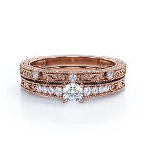 Moissanite Diamond Bridal Set 0.75 Carat Cut Claw Setting <b>925</b> <b>Silver</b> Gold Plated Engagement <b>Ring</b> Vintage Wedding <b>Ring</b> - Product Image 5