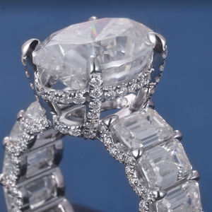 แหวนหมั้นเพชรโมอิสซาไนต์ทรงรีสำหรับผู้หญิง ชุบเงิน ประดับเพชรแบบหนามเตย สำหรับงานหมั้นและงานแต่งงาน สไตล์ทันสมัย ขายส่ง - Product Image 5