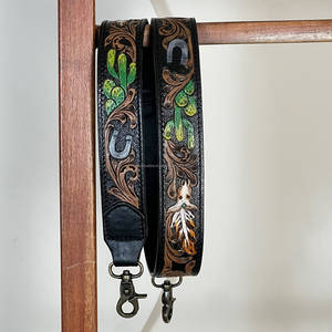 Sangle de sac en cuir repoussé faite à la main avec motif cactus et fer à cheval – Accessoires de remplacement de haute qualité pour appareils photo et sacs - Product Image 5