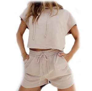 Ensemble deux pièces décontracté en tissu doux avec logo personnalisé, vente en gros, vêtements d'été pour la maison, hauts et leggings pour femmes - Product Image 5