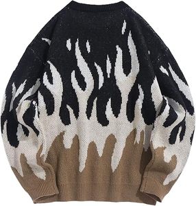Suéter Oversize para Hombre, Estilo Y2K, Gráfico de Llamas, Cuello Redondo, Tejido de Punto, Unisex, Informal - Product Image 6