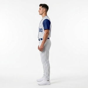 Camiseta de béisbol con logo personalizado para hombre, uniforme de béisbol a rayas, camiseta de béisbol 100% poliéster, camiseta de manga corta con pantalones - Product Image 6