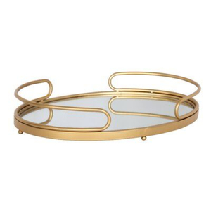 ถาดเสิร์ฟทรงกลมเคลือบทองหรูหราสำหรับตกแต่งบ้าน งานแต่งงาน และโรงแรม ถาดโลหะและแก้วคุณภาพสูง - Product Image 3
