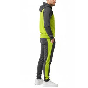 Chándal OEM para hombre, gris y verde lima |   Sudadera con Capucha y Mangas Raglán con Panel Lateral Verde Neón |   Conjunto de ropa deportiva - Product Image 3
