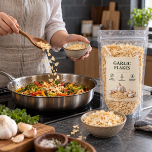 Flocons d'ail déshydratés naturels |   Ail séché de qualité supérieure pour la transformation alimentaire, assaisonnement, vente en gros, emballage en vrac et approvisionnement à l'exportation - Product Image 2