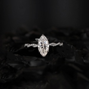 Marquise Cut Lab Grown Diamond Engagement Ring 14K Gold Twisted Pave Band Solitaire <b>Bridal</b> Ring Wedding Jewelry Wholesale - Product Image 1