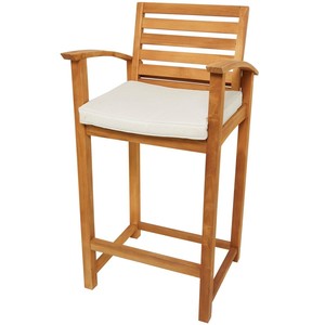 Premium Teak Wood Bar <b>Stool</b> <b>with</b> Hand-Carved Armrests - Wholesale Furniture - Product Image 1