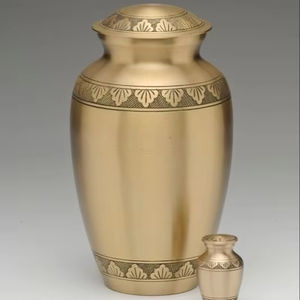 Urna Funeraria Art Deco de Latón Dorado Premium Hecha a Mano con Esmalte Agrietado y Grabado Personalizado |   Mini Urna Conmemorativa para Cenizas de Adultos, 4-5L - Product Image 1
