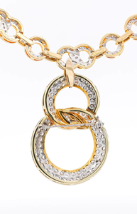 Collier pendentif en or 18 carats plaqué or avec design à double anneau, chaîne à maillons, style classique, bijoux unisexe - Product Image 3