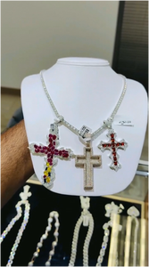 Colgante de Cruz Colorido Personalizado de Plata 925 con Baño de Oro 18K, Chapado en Oro, con Moissanita VVS y Diamantes, Joyería Fina para Hombre, Estilo Hip Hop - Product Image 2