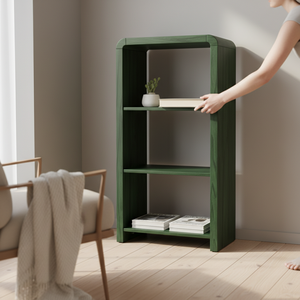 Estantería expositora, Librería de 3 estantes, Mueble de almacenamiento, Estantería abierta sin respaldo, Madera de caucho, MDF, Chapa de roble - Product Image 5