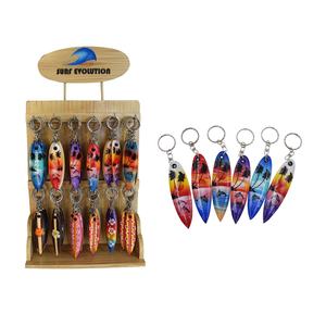 プロモーションハワイアン木製サーフボードキーホルダー10 cmトロピカルフラワー & サンセットデザインキーリングギフトお土産 - Product Image 6