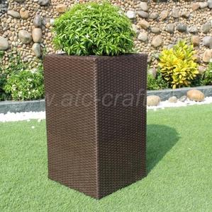 Jardinière en polyrotin pour l'extérieur, résistante aux intempéries, style contemporain, pot carré marron pour ensemble de jardin - Product Image 6