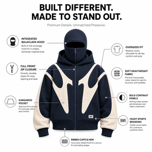 Sweat à capuche zippé intégral épais avec masque intégré, style streetwear, coupe oversize, en polaire, pour homme, haute qualité, personnalisable - Product Image 5