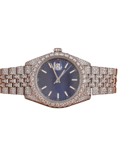 Quality Round Shape Diamond Watch in Blue Dial for Wedding and Partywear Mens Quartz Watch Available at Affordable Price - Product Image 1